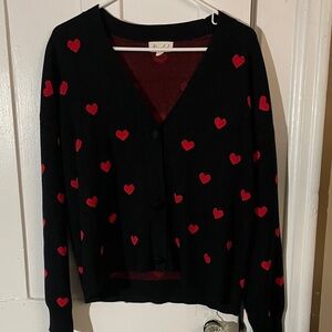 Marled Black Cardigan with Red Hearts